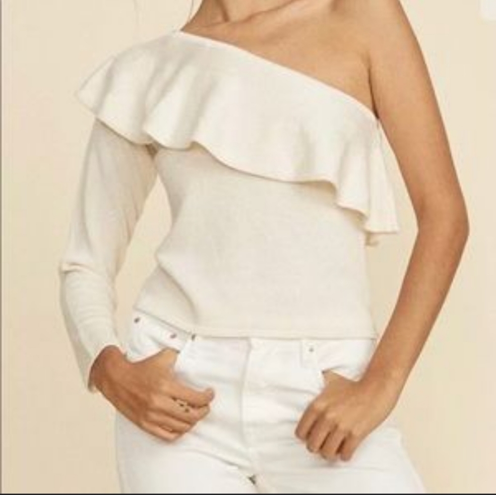 NWT. LPA Leo. Ruffle One shoulder silk wool cashmere sweater small